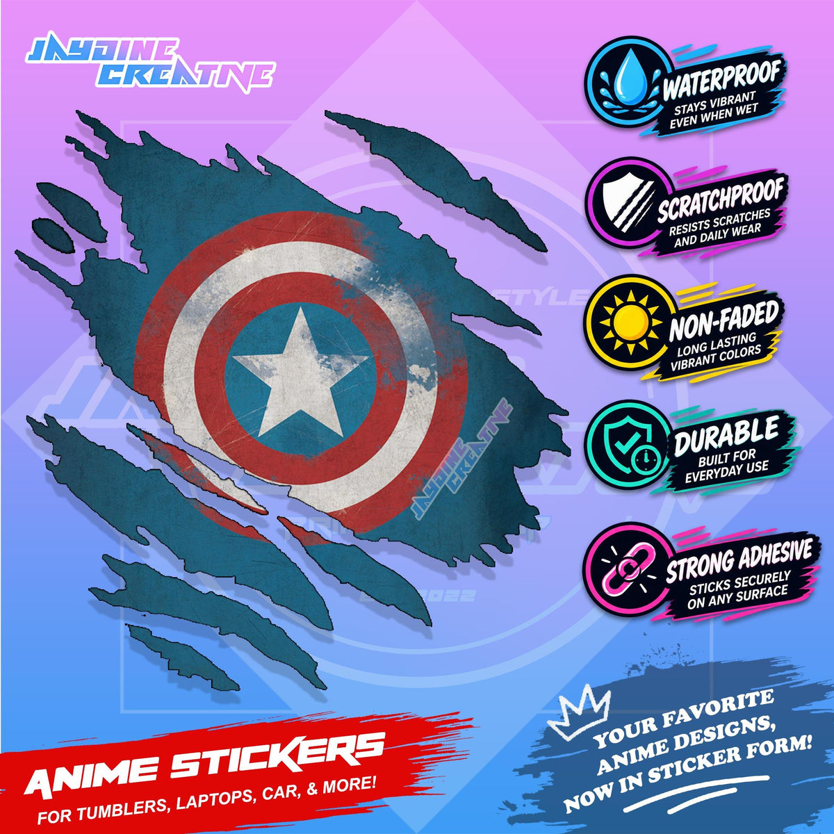 Captain America Inspired Scratch Sticker | Waterproof Vinyl for Helmet, Motorcycle, Laptop & Tumbler