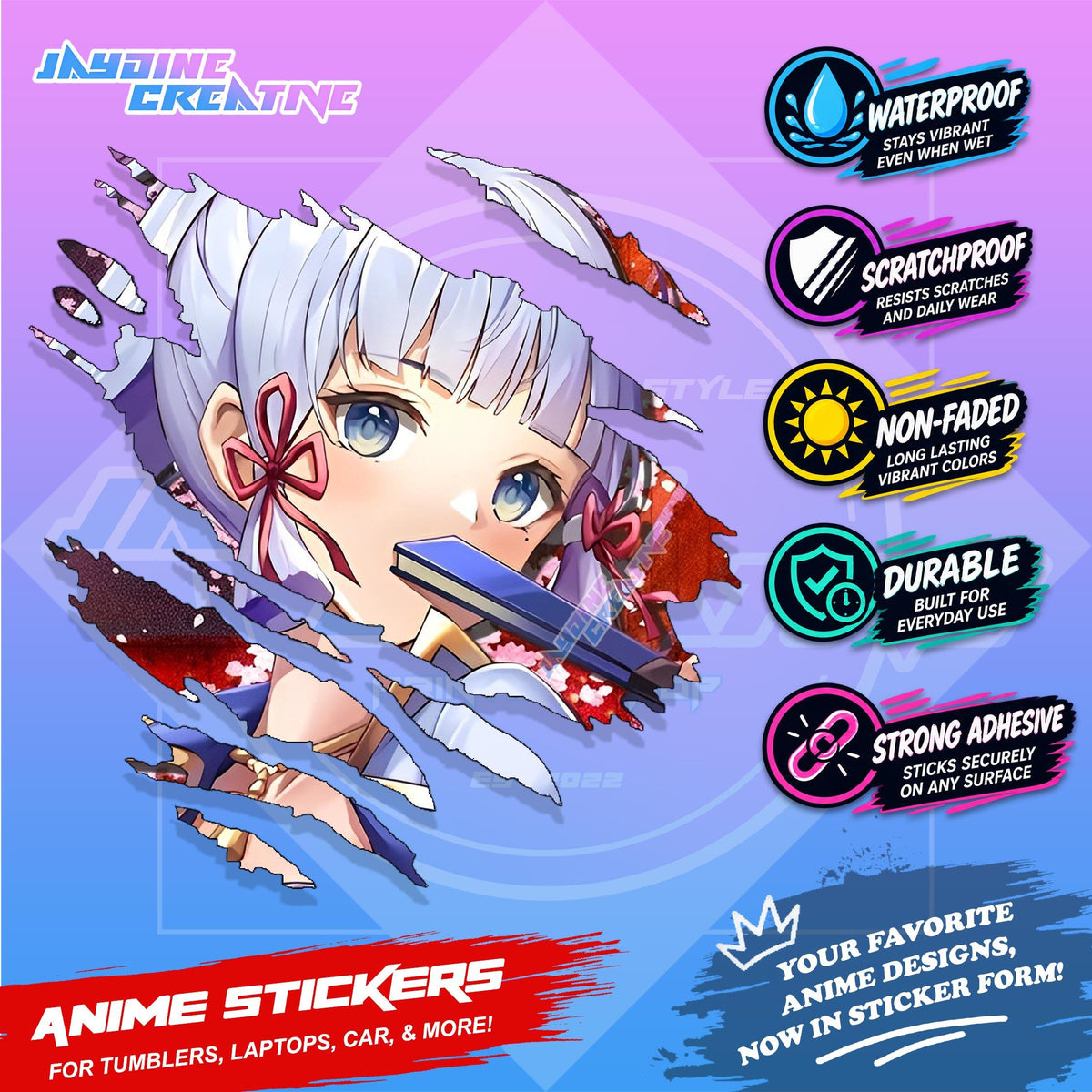 Genshin Impact Inspired Scratch Sticker | Waterproof Vinyl for Helmet, Motorcycle, Laptop & Tumbler