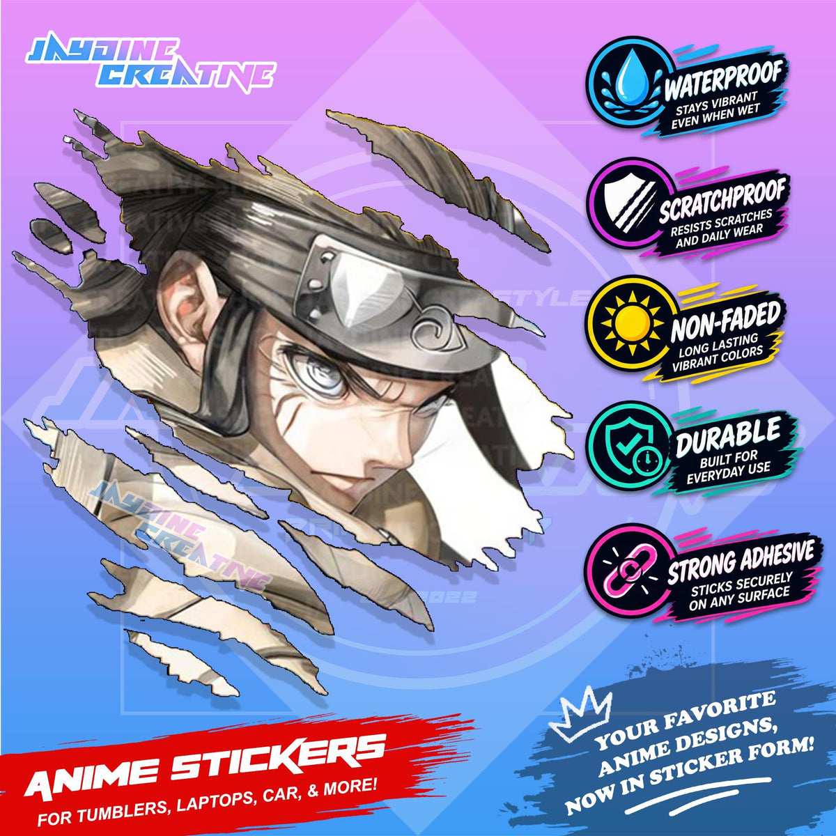 Naruto Inspired Scratch Sticker | Waterproof Vinyl for Helmet, Motorcycle, Car & Tumbler