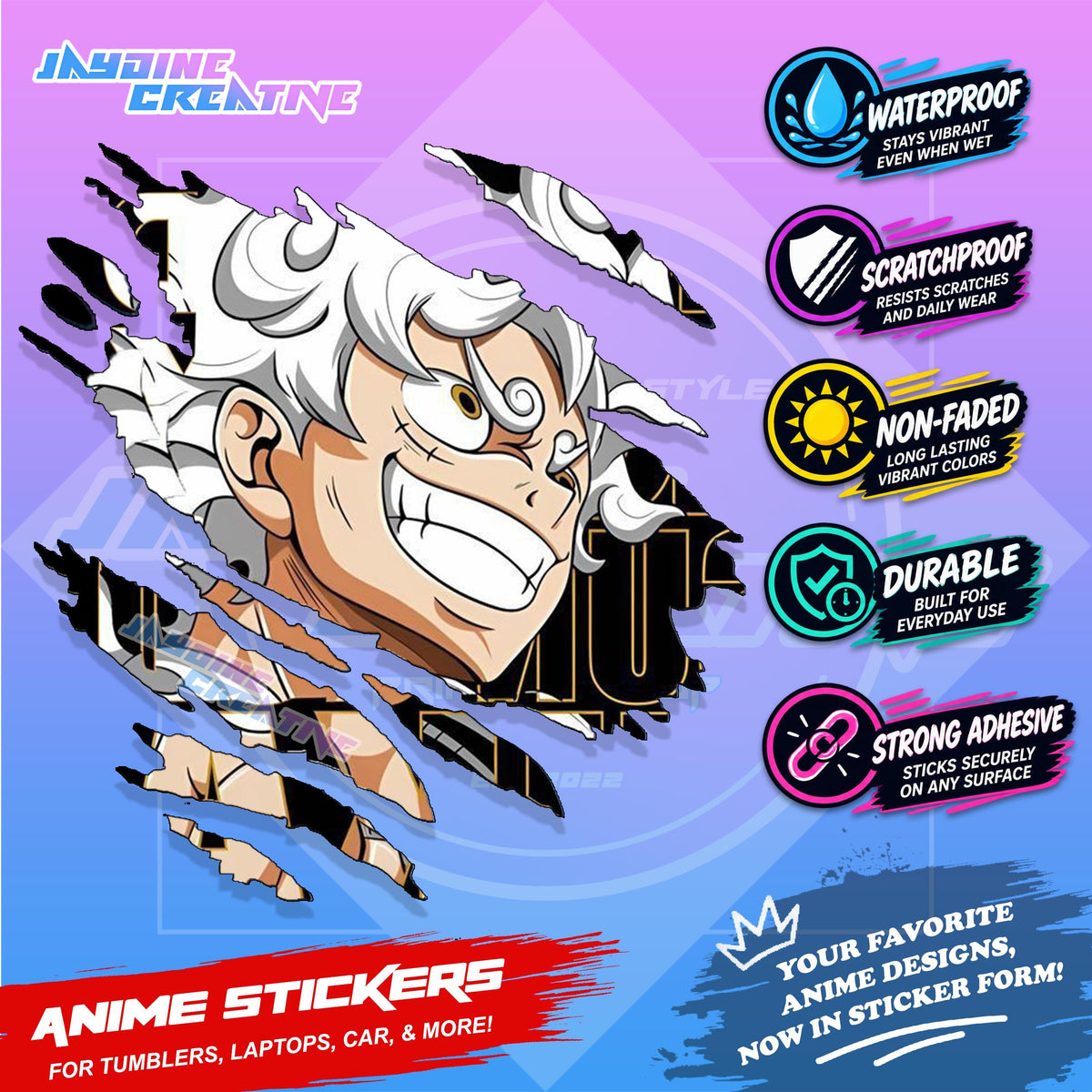 One Piece Anime Inspired Scratch Sticker Waterproof Vinyl for Helmet, Motorcycle, Car, Laptop, Phone & Tumbler