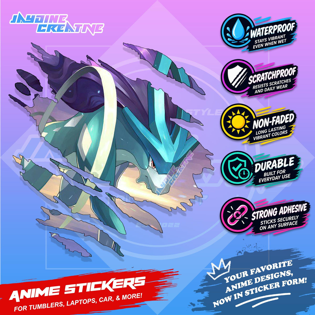 Pokemon Inspired Scratch Sticker | Waterproof Vinyl for Helmet, Motorcycle, Car & Tumbler