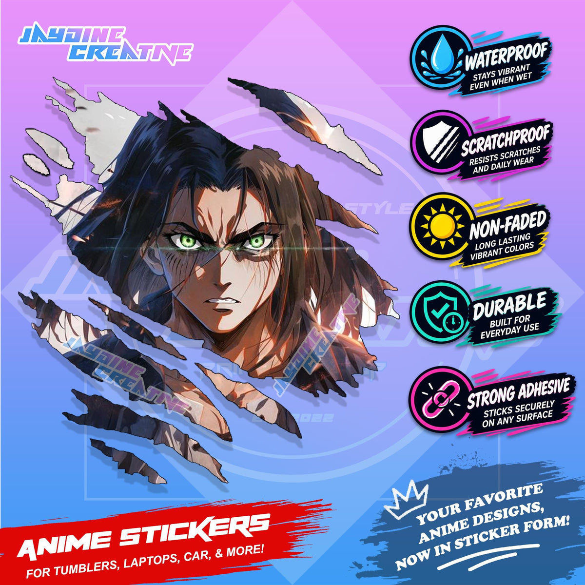 All Anime Anime Inspired Set 2  Anime Inspired Scratch Sticker Waterproof Vinyl for Helmet, Motorcycle, Car, Laptop & Tumbler