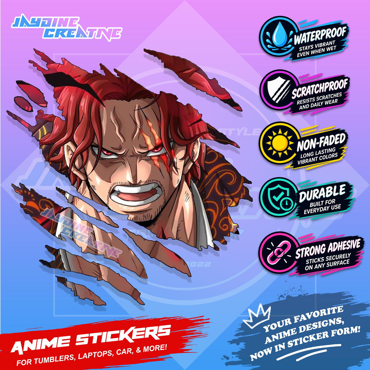 One Piece Anime Inspired Scratch Sticker Waterproof Vinyl for Helmet, Motorcycle, Car, Laptop, Phone & Tumbler