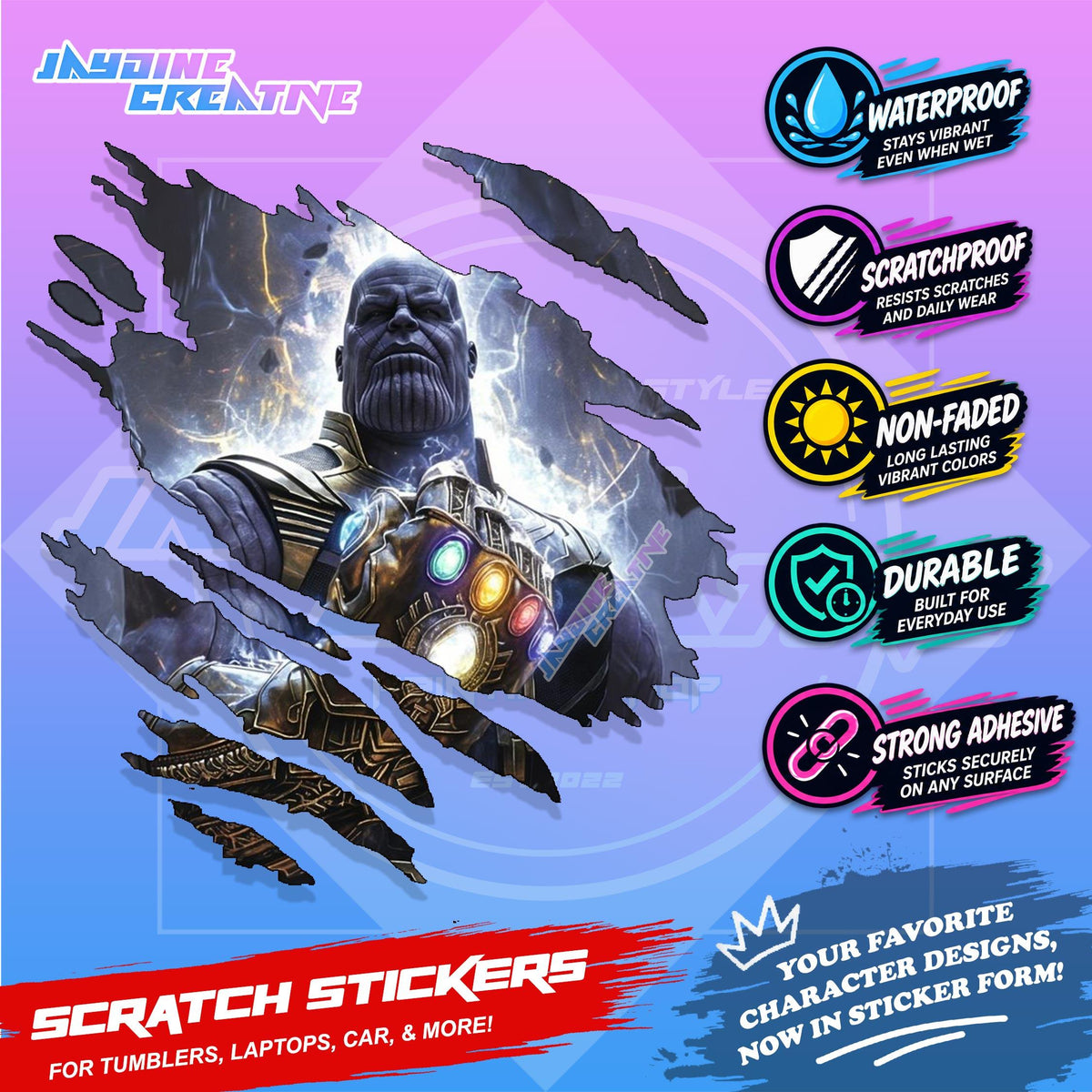 Avengers Marvel Inspired Scratch Sticker Waterproof Vinyl for Helmet, Motorcycle, Car & Tumbler