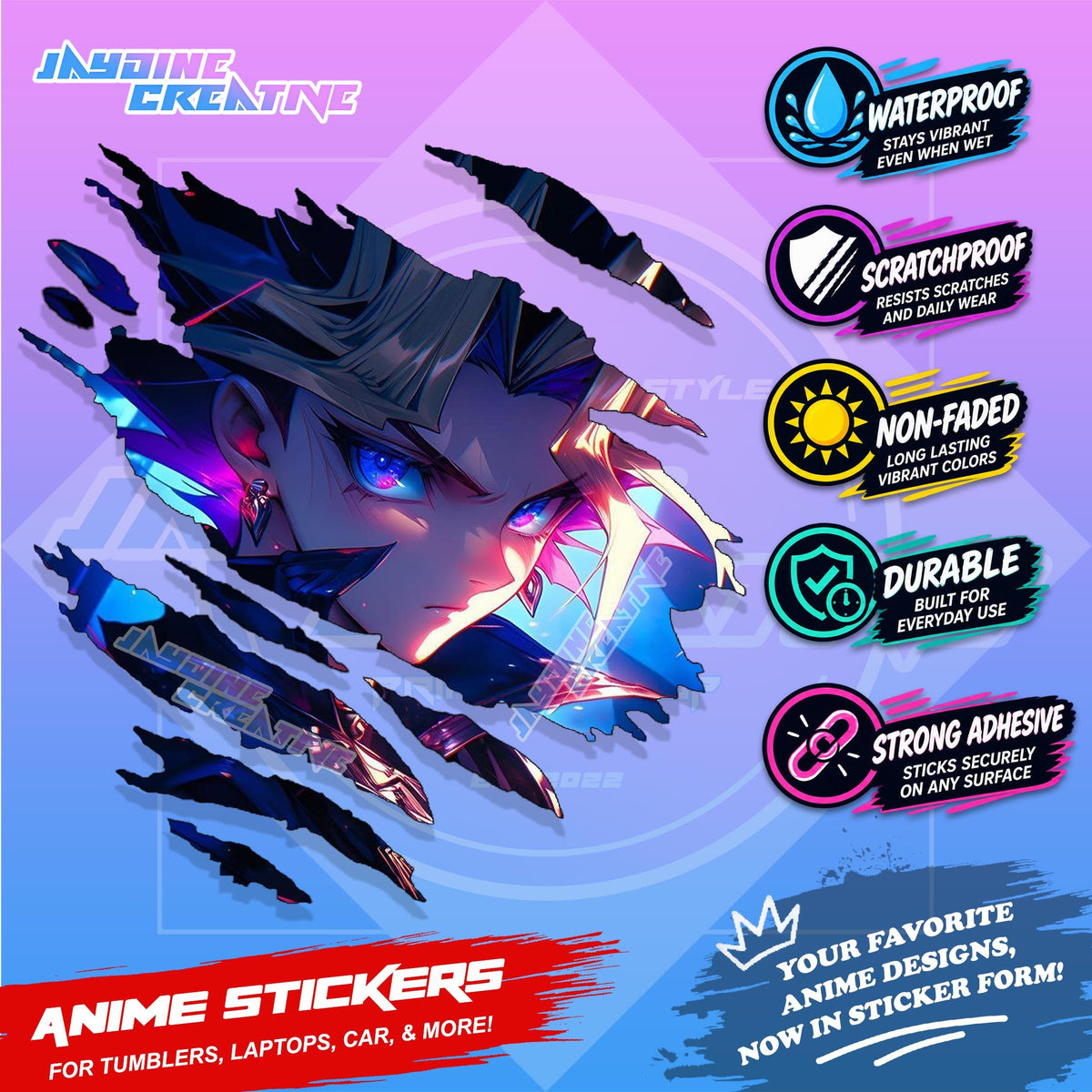 All  Anime Inspired Scratch Sticker Waterproof Vinyl for Helmet, Motorcycle, Car, Laptop, Phone & Tumbler