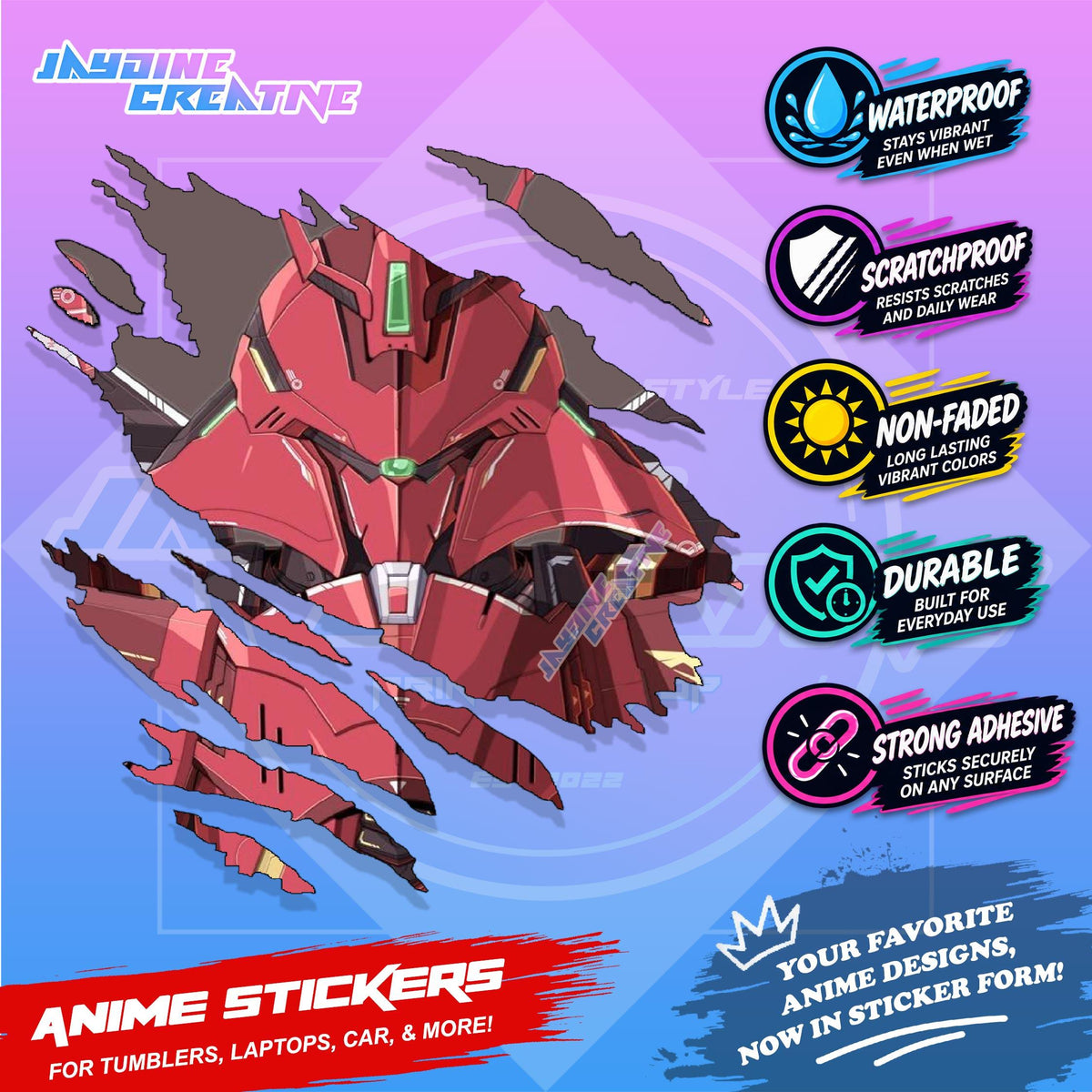 Gundam Inspired Scratch Sticker | Waterproof Vinyl for Helmet, Motorcycle, Car, Laptop & Tumbler
