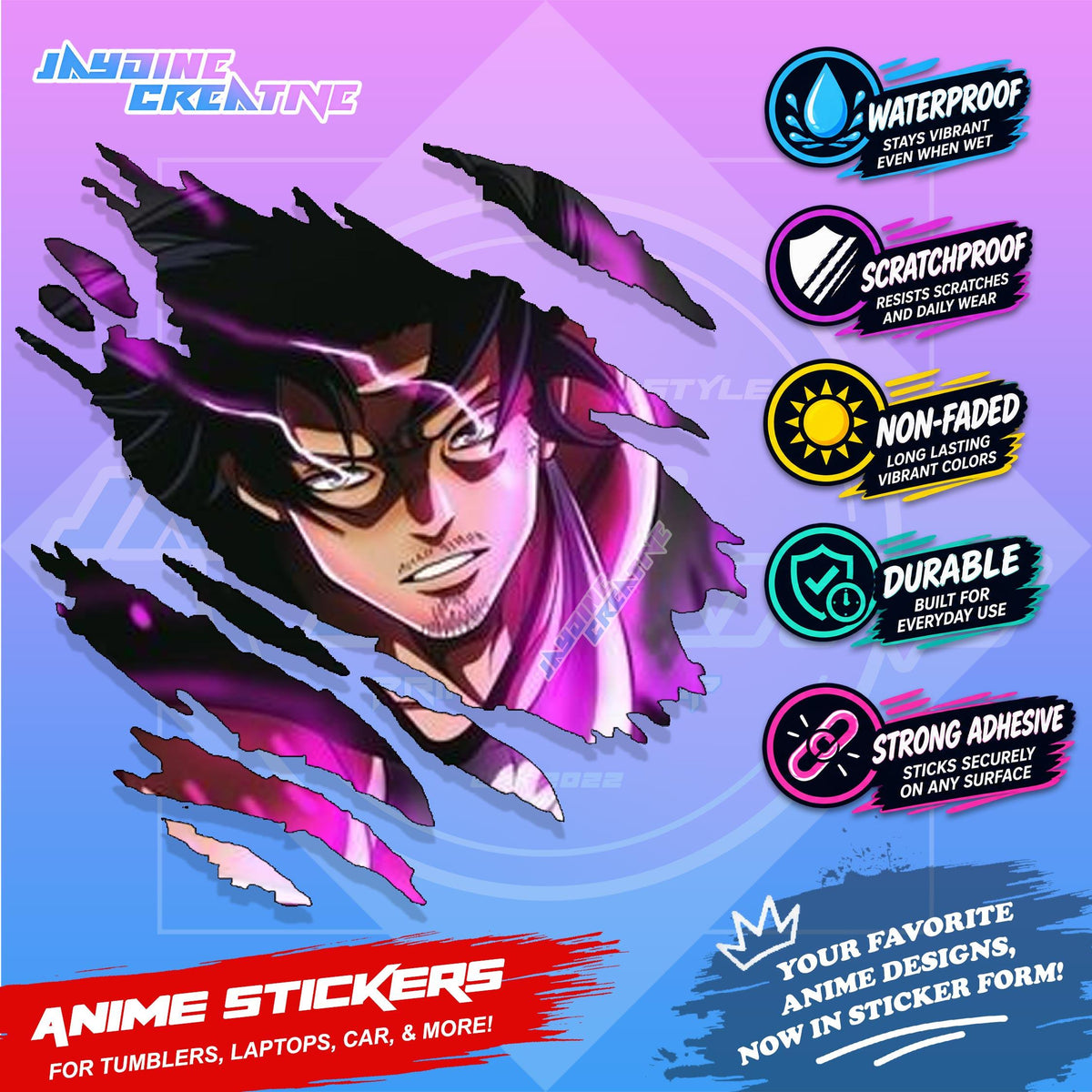 Black Clover Inspired Scratch Sticker Waterproof Vinyl for Helmet, Motorcycle, Car, Laptop & Tumbler