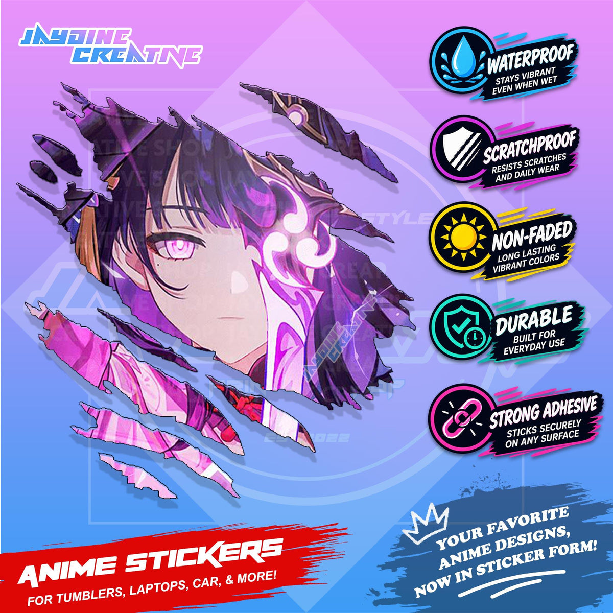 Genshin Impact Inspired Scratch Sticker | Waterproof Vinyl for Helmet, Motorcycle, Laptop & Tumbler