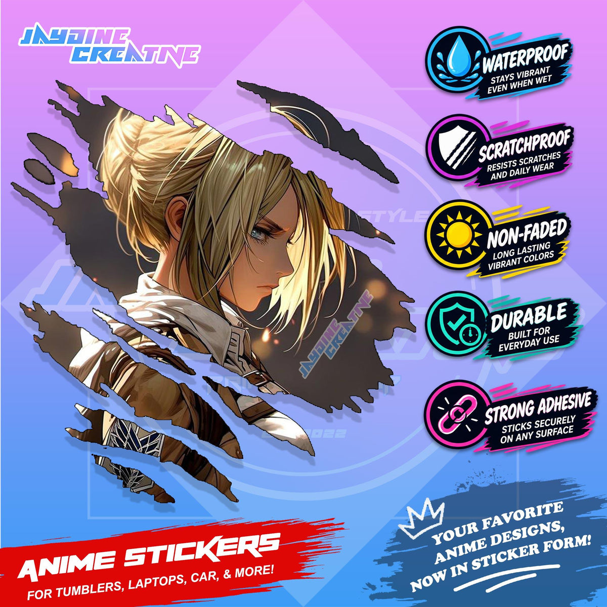 Attack on Titan Anime Inspired Scratch Sticker Waterproof Vinyl for Helmet Motorcycle, Car & Tumbler