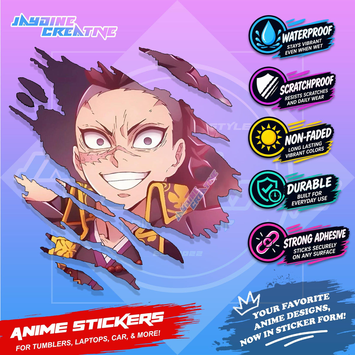Demon Slayer Anime Inspired Scratch Sticker | Waterproof Vinyl for Helmet, Motorcycle & Tumbler
