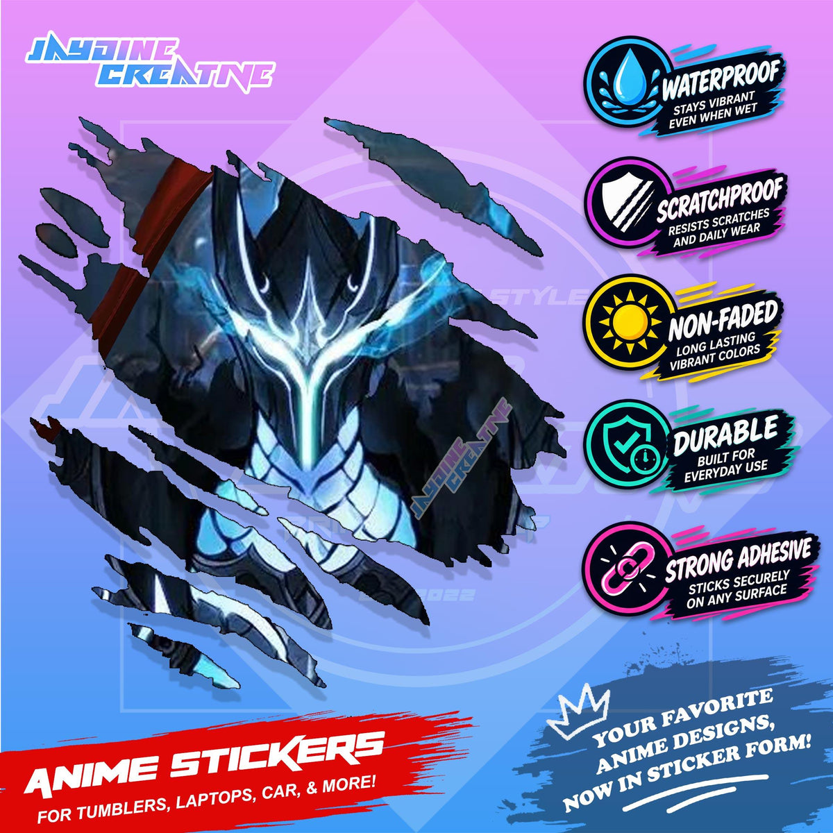 Solo Leveling Inspired Scratch Sticker | Waterproof Vinyl for Helmet, Motorcycle, Car & Tumbler