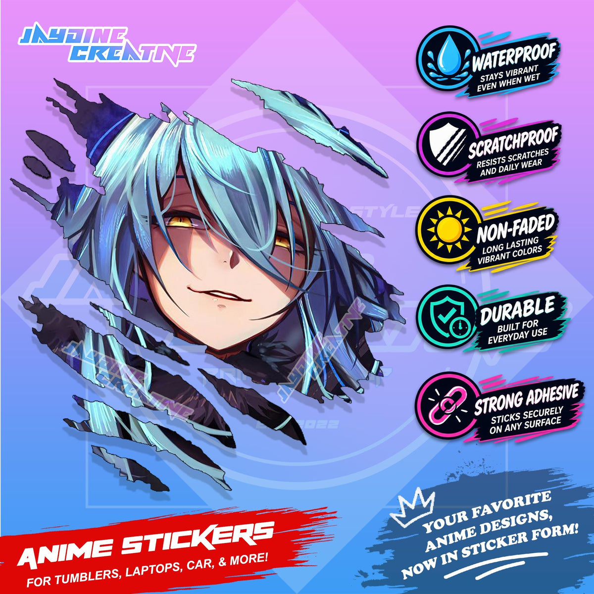 All  Anime Inspired Scratch Sticker Waterproof Vinyl for Helmet, Motorcycle, Car, Laptop, Phone & Tumbler