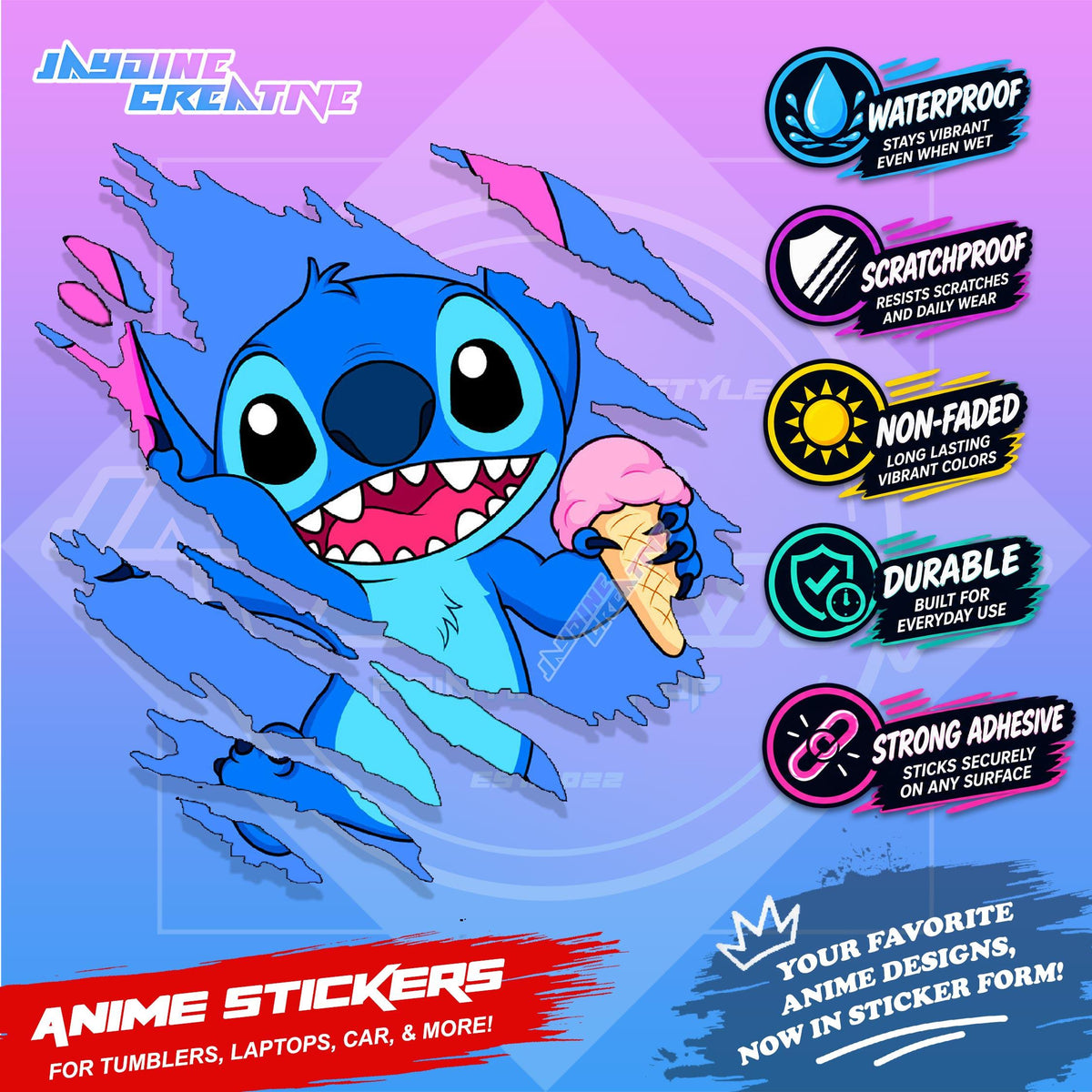 Kids Edition Cartoon Inspired Scratch Sticker Waterproof Vinyl for Helmet, Motorcycle, Car & Tumbler
