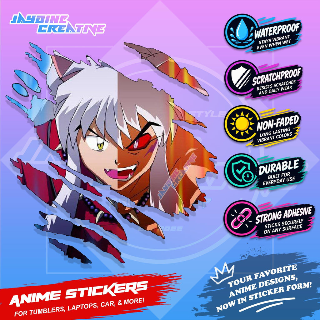 Inuyasha Anime Inspired Scratch Sticker Waterproof Vinyl for Helmet Motorcycle Car, Laptop & Tumbler