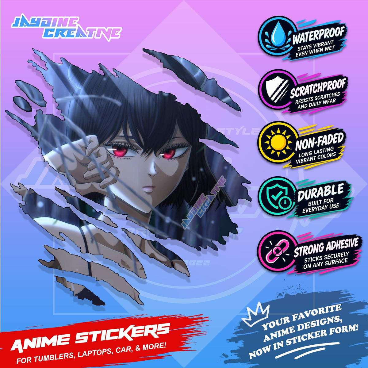 Black Clover Inspired Scratch Sticker Waterproof Vinyl for Helmet, Motorcycle, Car, Laptop & Tumbler