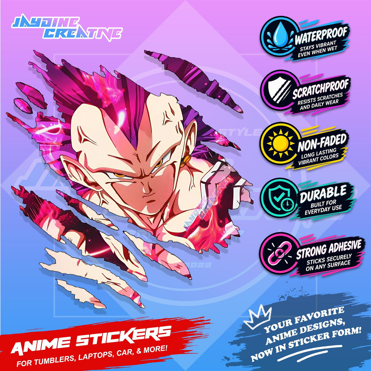 Dragonball Anime Inspired Scratch Sticker Waterproof Vinyl for Helmet, Motorcycle, Car & Tumbler