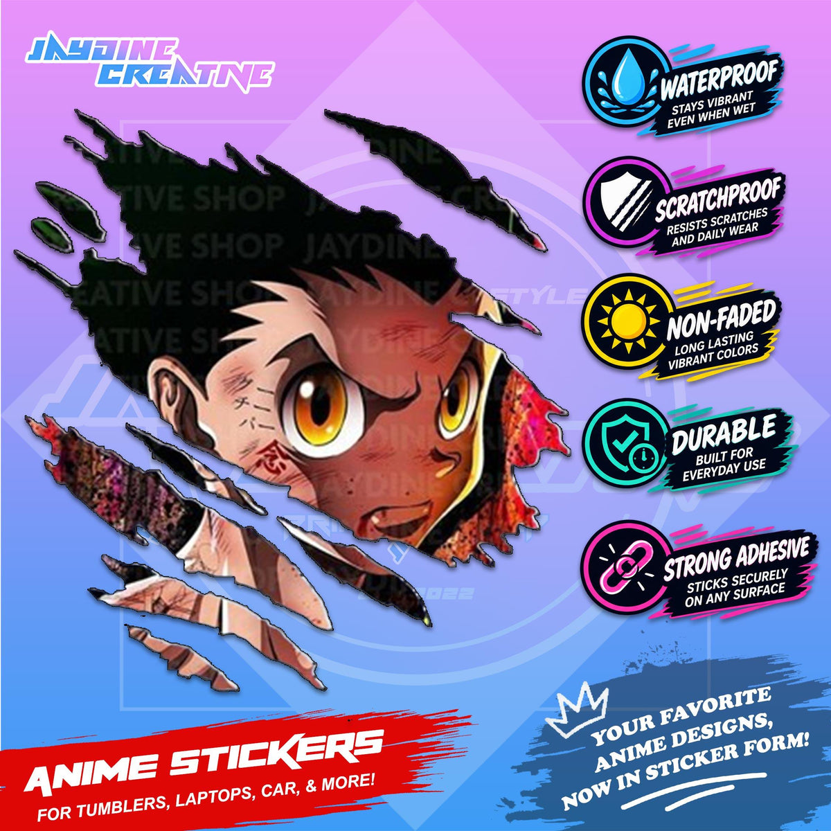 Hunter x Hunter Inspired Scratch Sticker | Waterproof Vinyl for Helmet, Motorcycle, Car & Tumbler