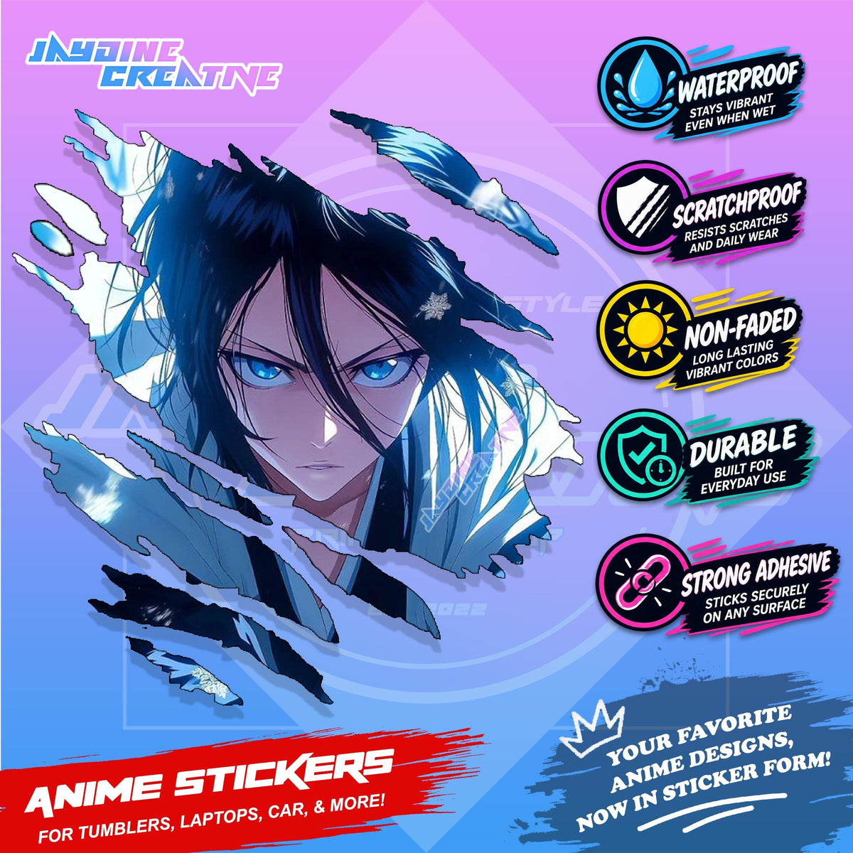 Bleach Anime Inspired Scratch Sticker Waterproof Vinyl for Helmet, Motorcycle, Car, Laptop & Tumbler
