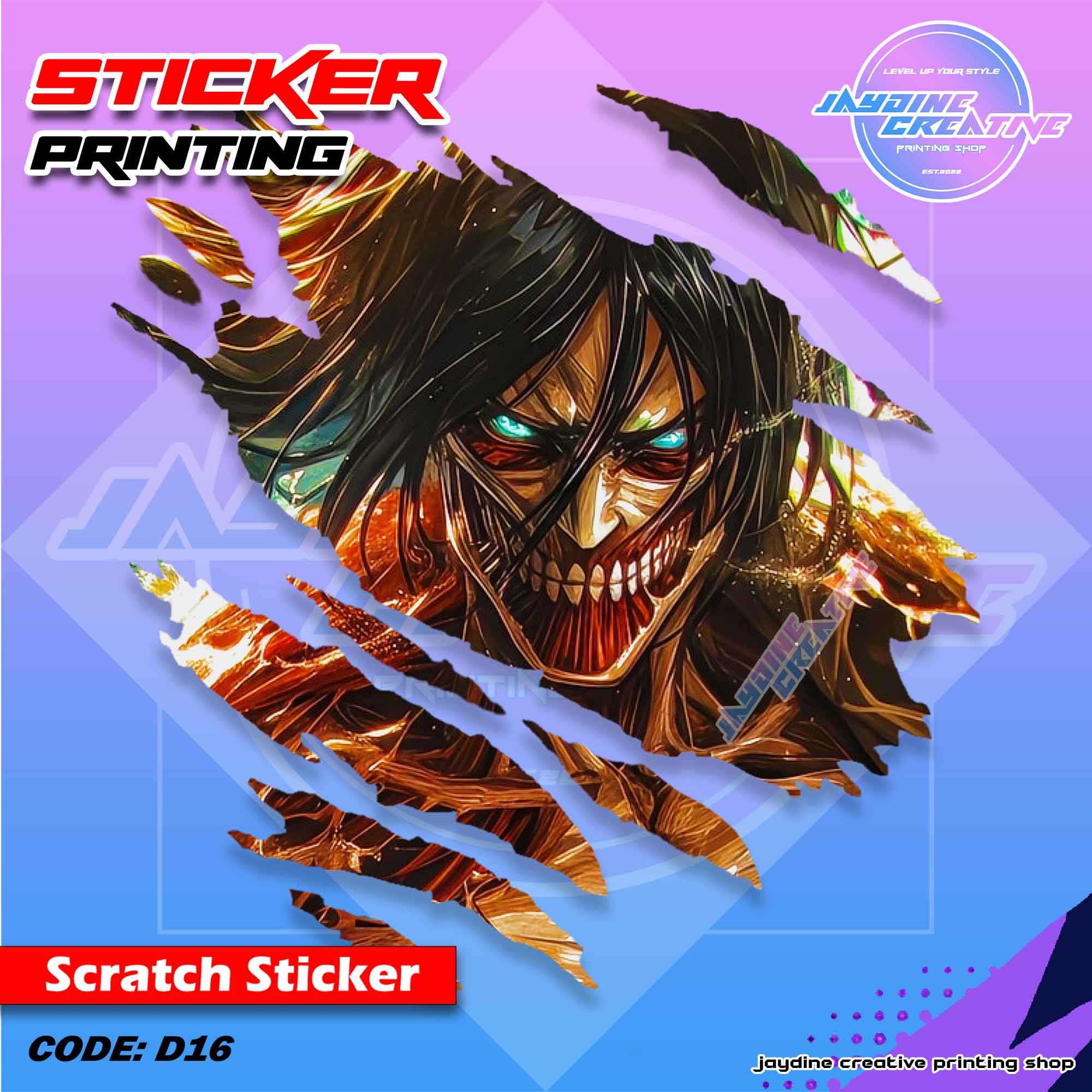 Attack on Titan Inspired Scratch Design Sticker