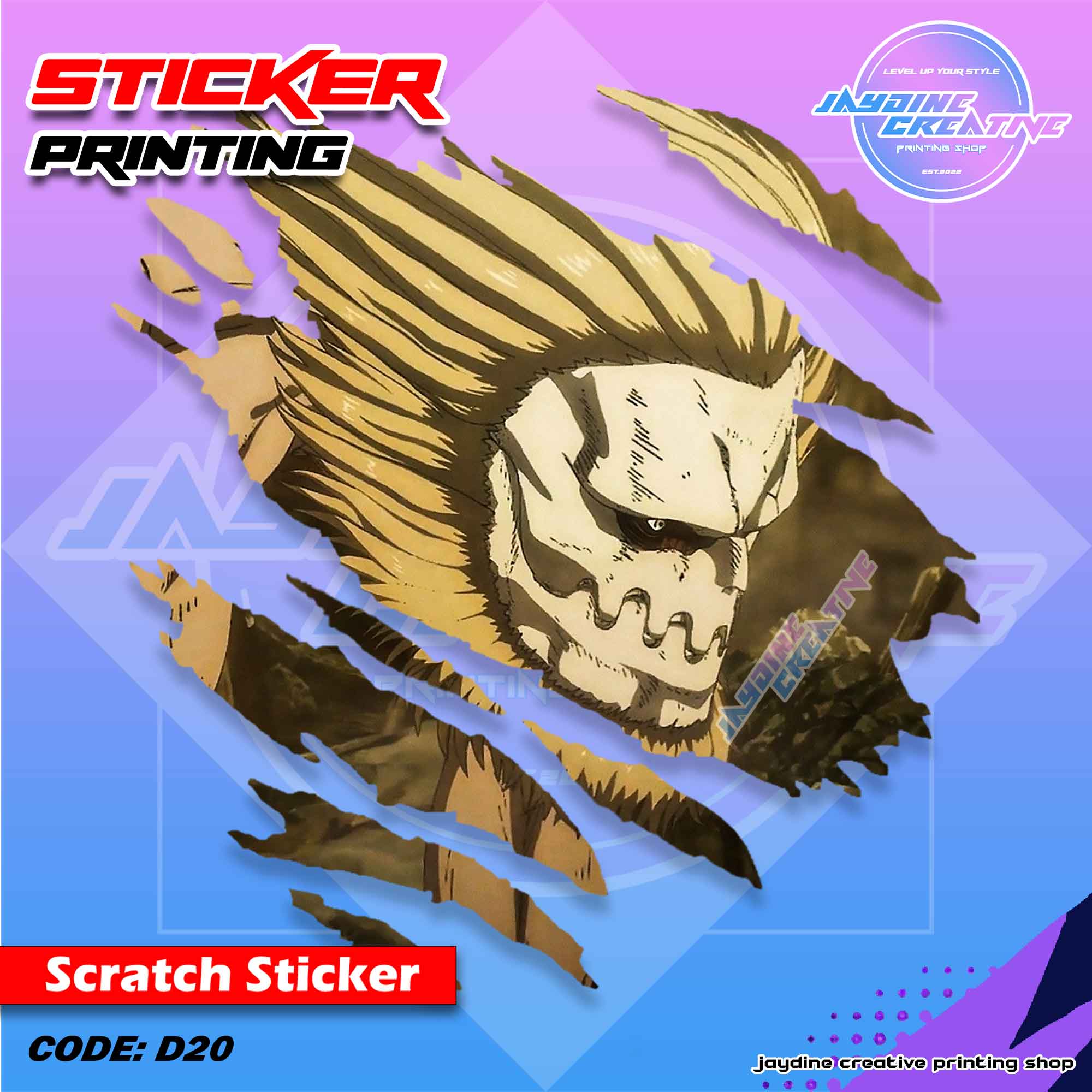 Attack on Titan Inspired Scratch Design Sticker