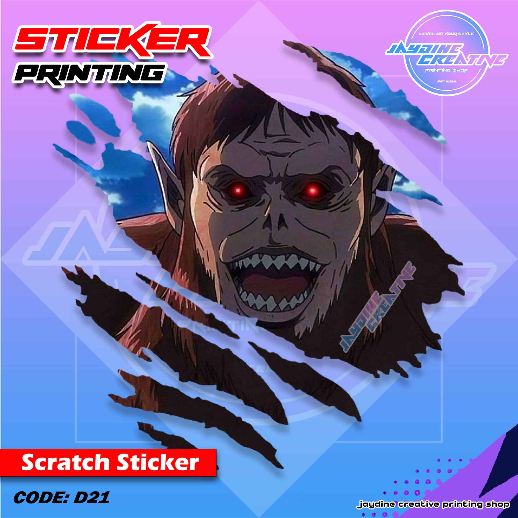 Attack on Titan Inspired Scratch Design Sticker