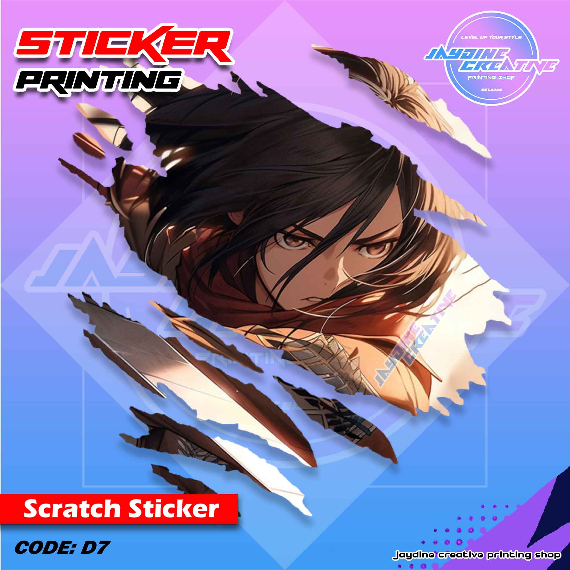 Attack on Titan Inspired Scratch Design Sticker