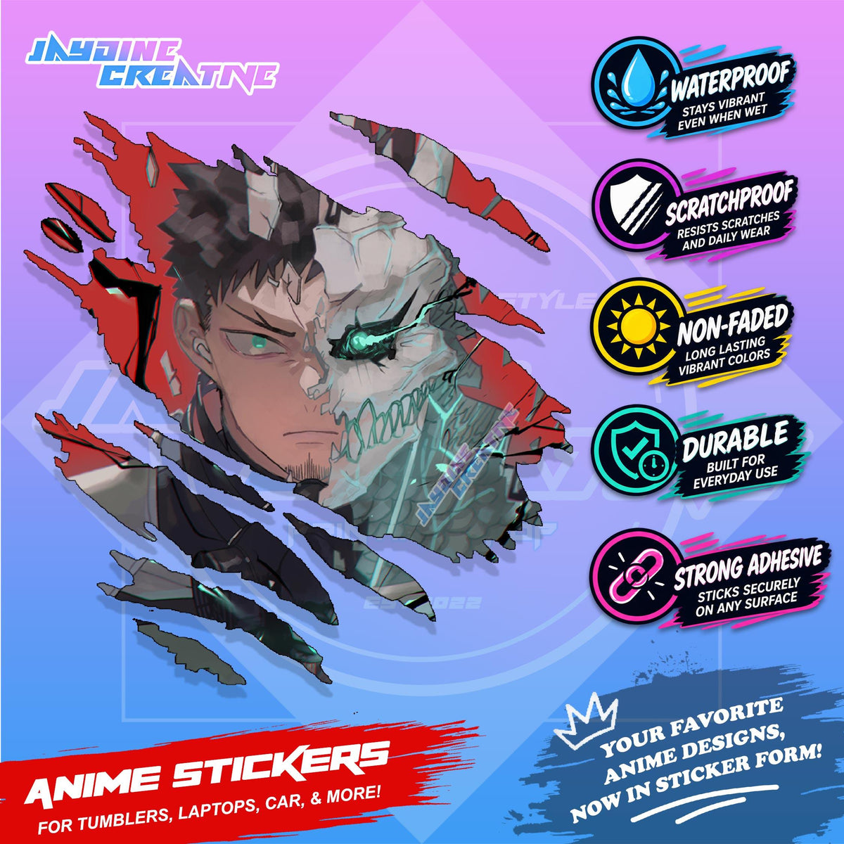 Kaiju no. 8 Anime Inspired Scratch Sticker Waterproof Vinyl for Helmet, Motorcycle, Laptop & Tumbler