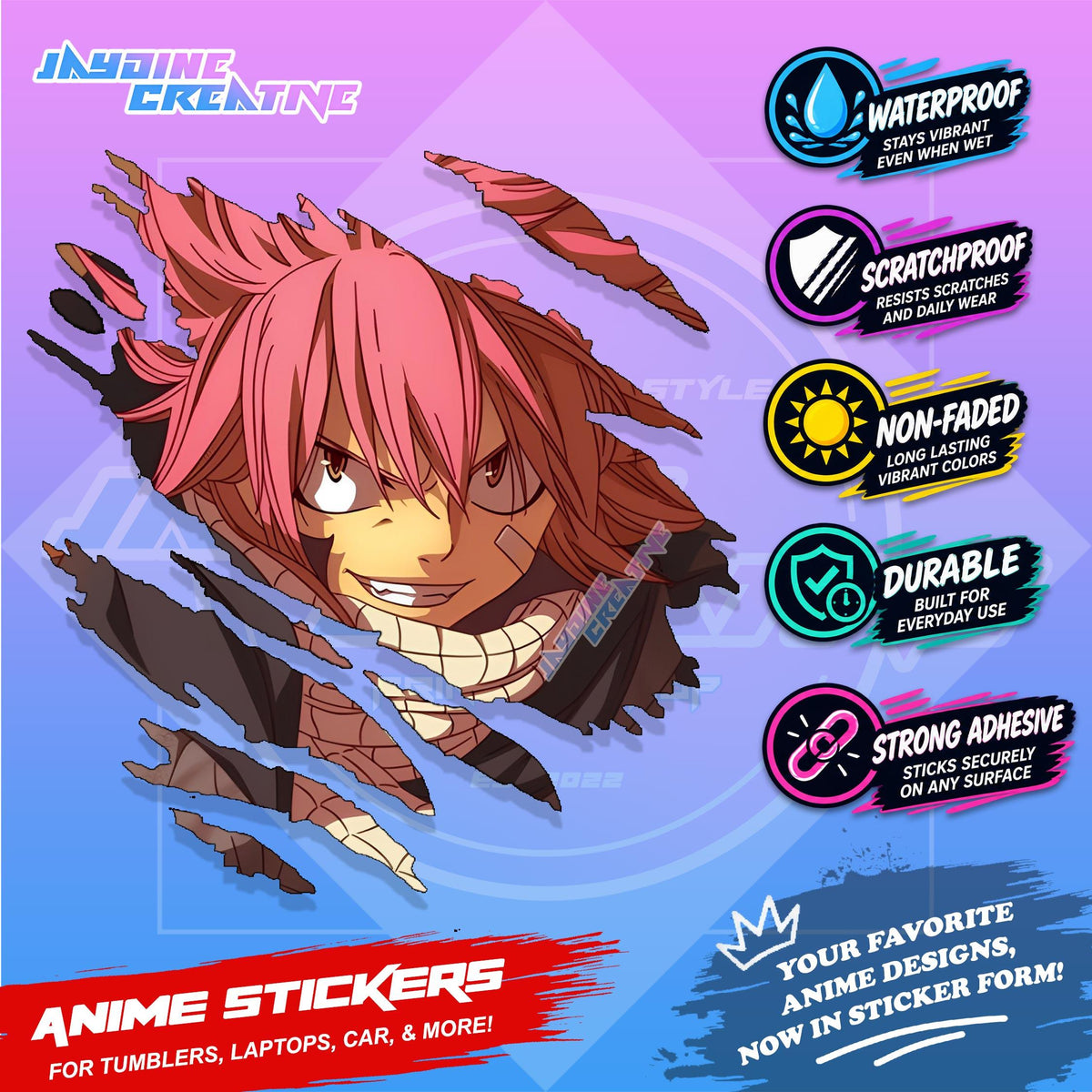 Fairy Tail Anime Inspired Scratch Sticker | Waterproof Vinyl for Helmet, Motorcycle Laptop & Tumbler