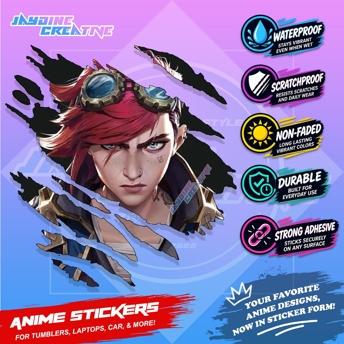 Arcane League of Legends Scratch Design Sticker | Waterproof Vinyl for Helmet, Motorcycle & Tumbler