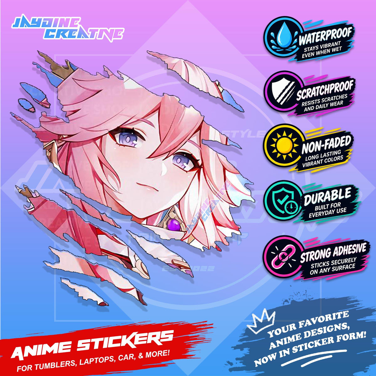 Genshin Inazuma Inspired Scratch Sticker Waterproof Vinyl for Helmet, Motorcycle, Car & Tumbler