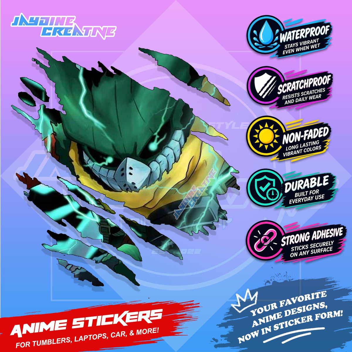 My Hero Academia Anime Inspired Scratch Sticker Waterproof Vinyl for Helmet, Car, Laptop & Tumbler