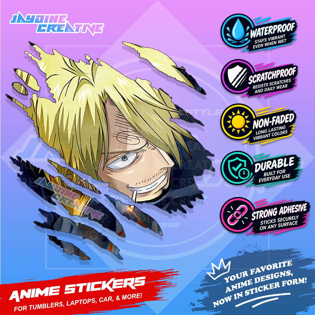One Piece Anime Inspired Scratch Sticker Waterproof Vinyl for Helmet, Motorcycle, Car, Laptop, Phone & Tumbler