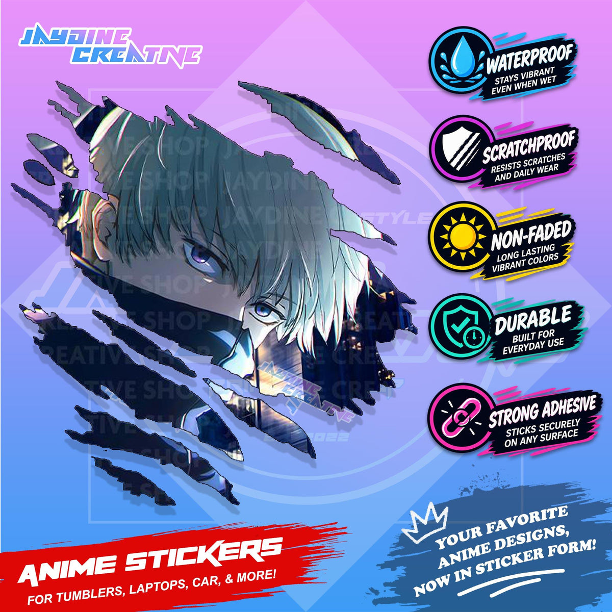 Jujutsu Kaisen Inspired Scratch Sticker | Waterproof Vinyl for Helmet, Motorcycle, Car & Tumbler