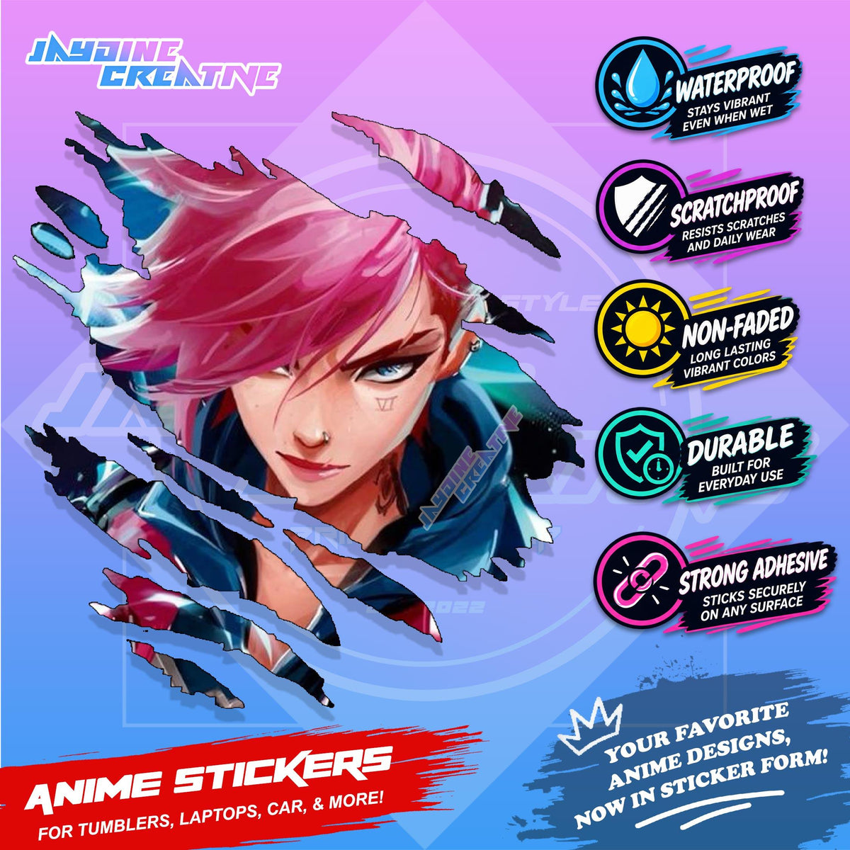 Arcane League of Legends Scratch Design Sticker | Waterproof Vinyl for Helmet, Motorcycle & Tumbler