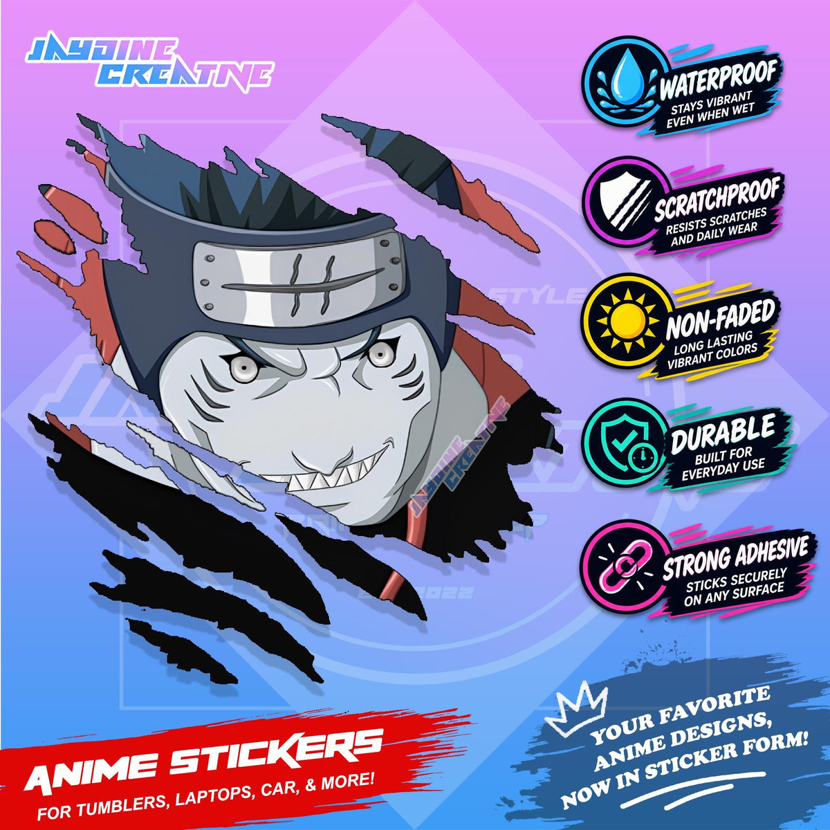 Akatsuki Anime Inspired Scratch Sticker | Waterproof Vinyl for Helmet, Motorcycle, Car & Tumbler