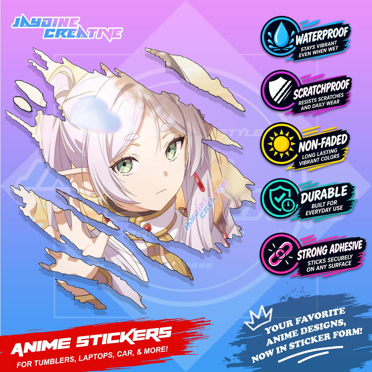Frieren Anime Inspired Scratch Design | Waterproof Vinyl for Helmet, Motorcycle, Laptop & Tumbler