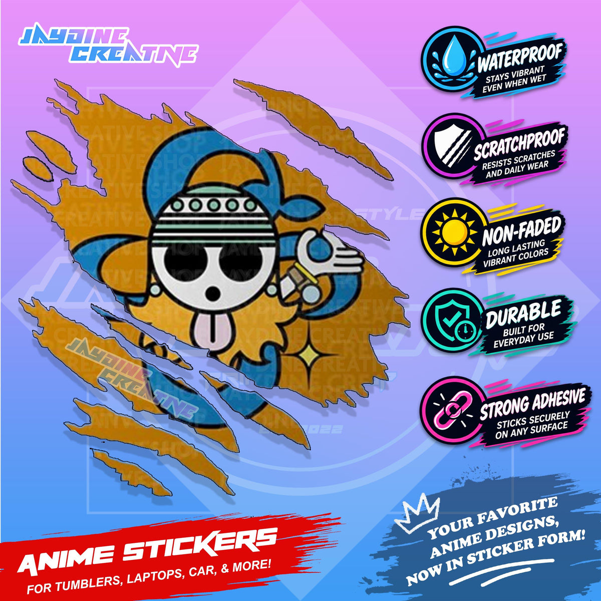 One Piece Flag Anime Inspired Scratch Sticker Waterproof Vinyl for Helmet, Motorcycle, Car, Laptop, Phone & Tumbler