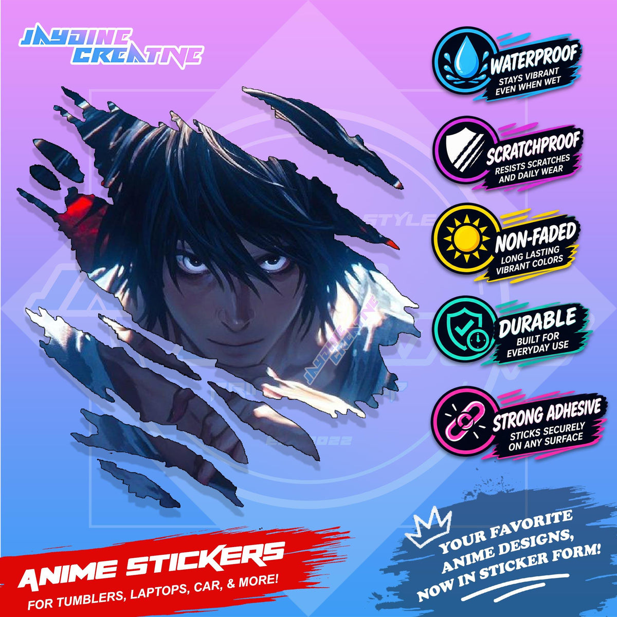 Death Note Anime Inspired Scratch Sticker | Waterproof Vinyl for Helmet Motorcycle, Laptop & Tumbler
