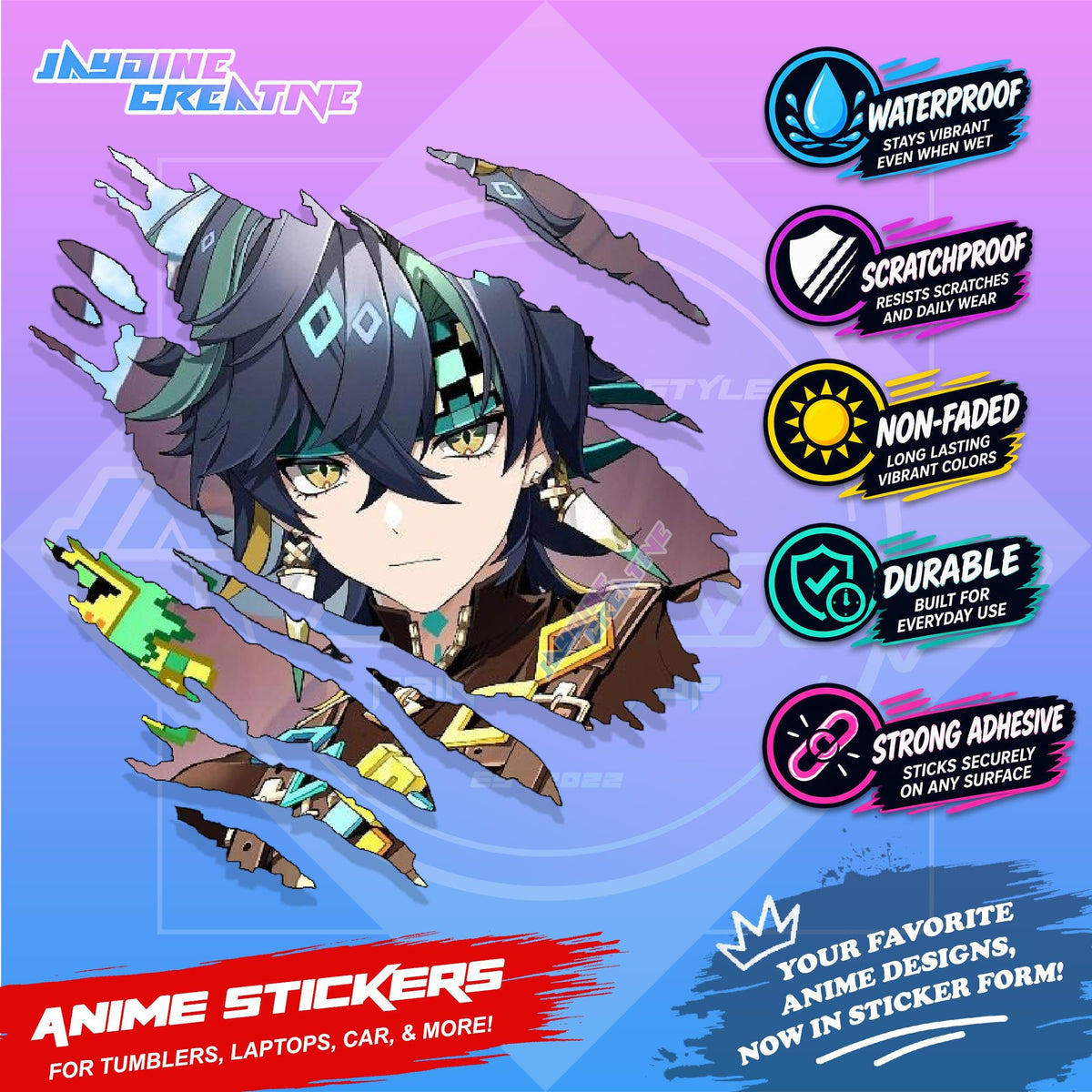 Genshin Natlan Inspired Scratch Sticker | Waterproof Vinyl for Helmet, Motorcycle, Laptop & Tumbler