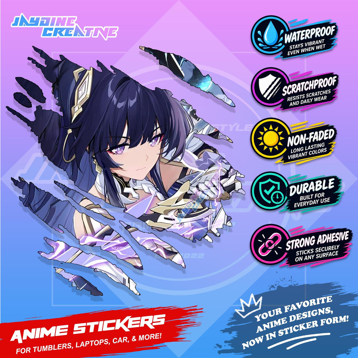 Honkai Impact 3rd Inspired Scratch Sticker Waterproof Vinyl for Helmet, Motorcycle, Car & Tumbler