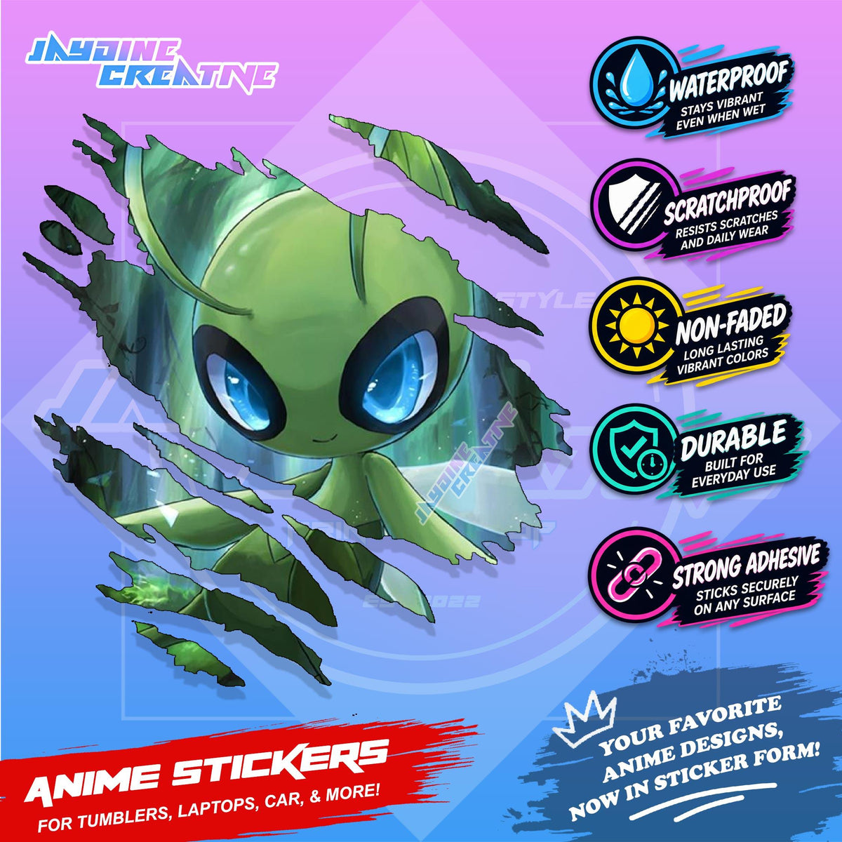Pokemon Inspired Scratch Sticker | Waterproof Vinyl for Helmet, Motorcycle, Car & Tumbler