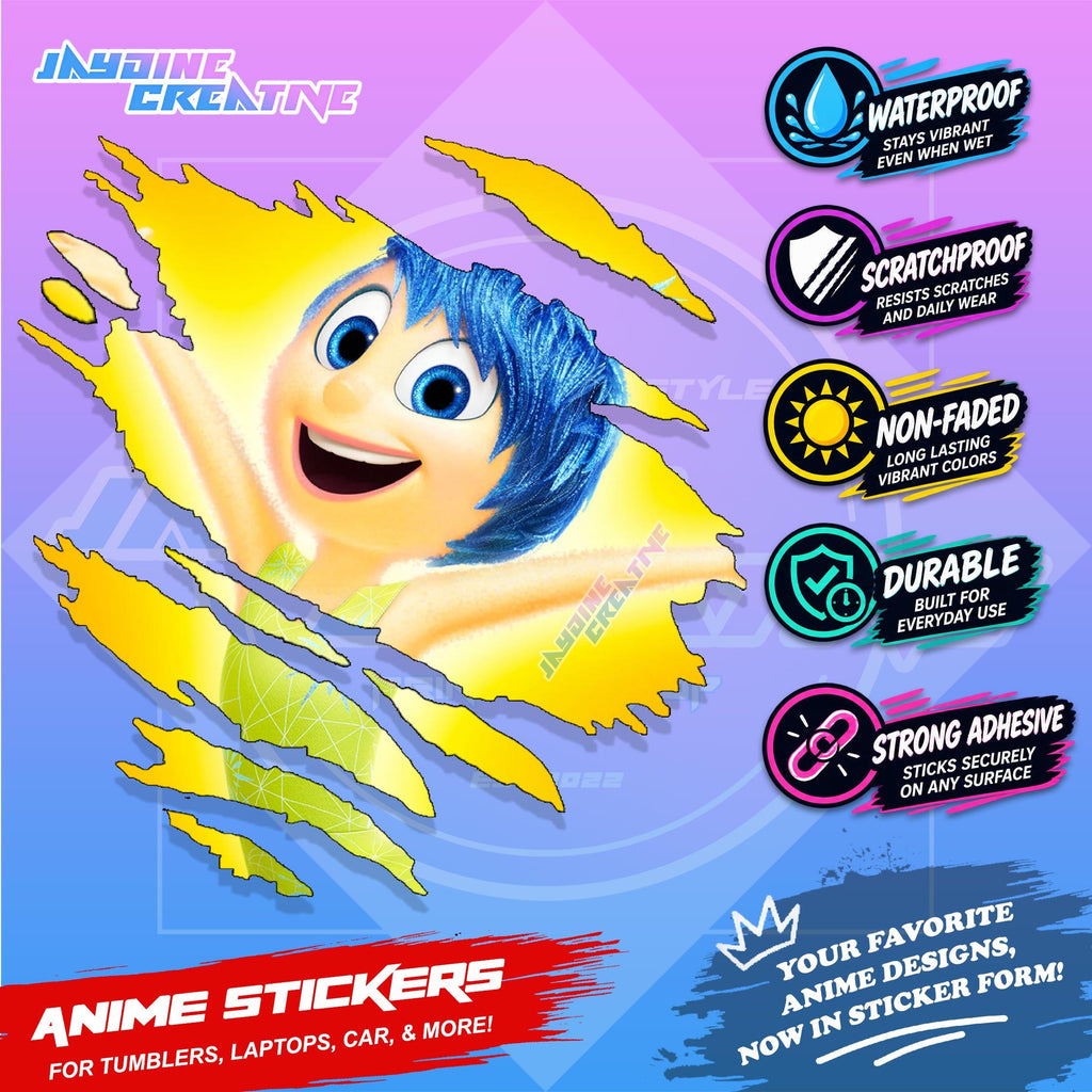 Inside Out Inspired Scratch Sticker Waterproof Vinyl for Helmet, Motorcycle, Laptop & Tumbler