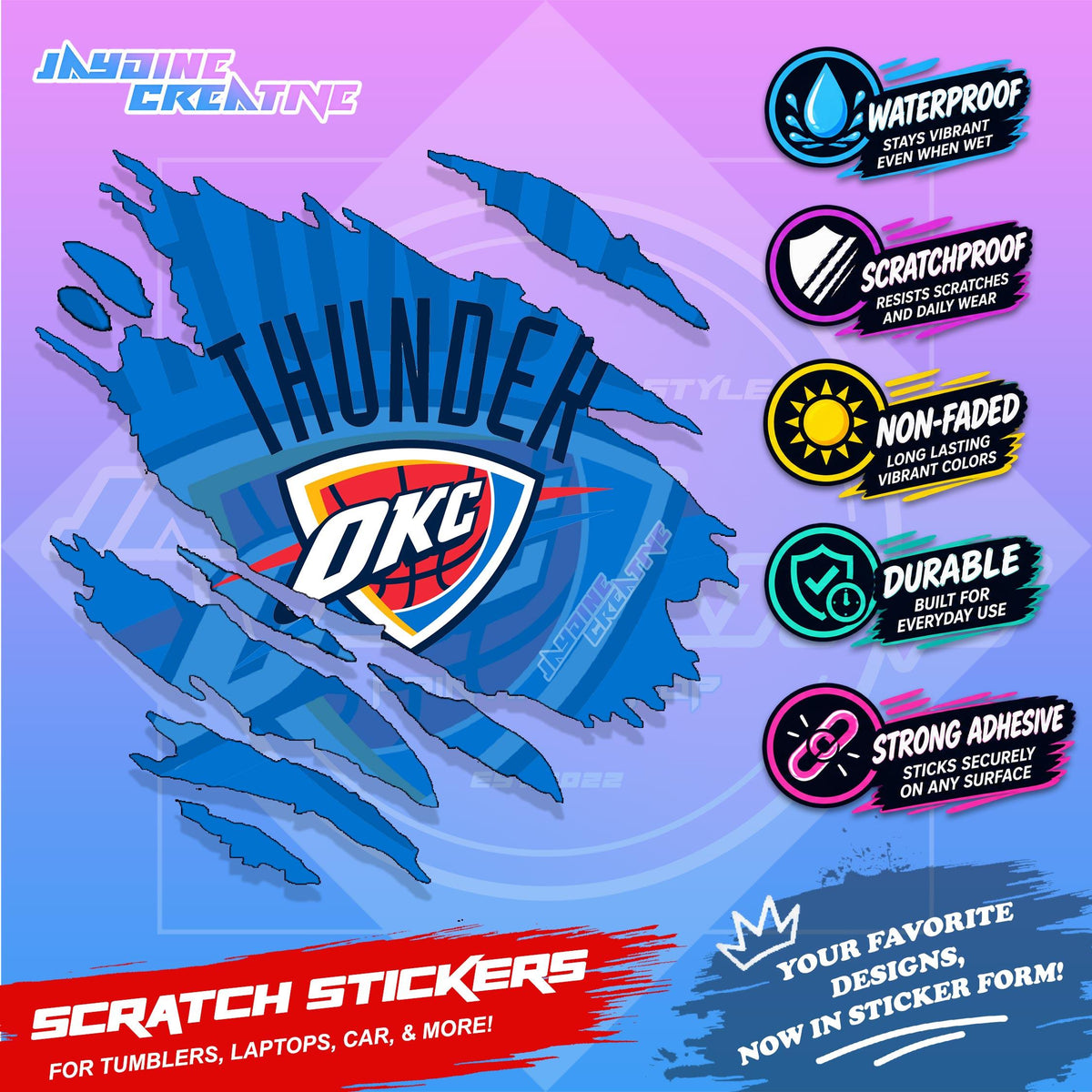 Basketball Team Inspired Scratch Sticker Waterproof Vinyl for Helmet, Motorcycle, Car, Laptop & Tumbler
