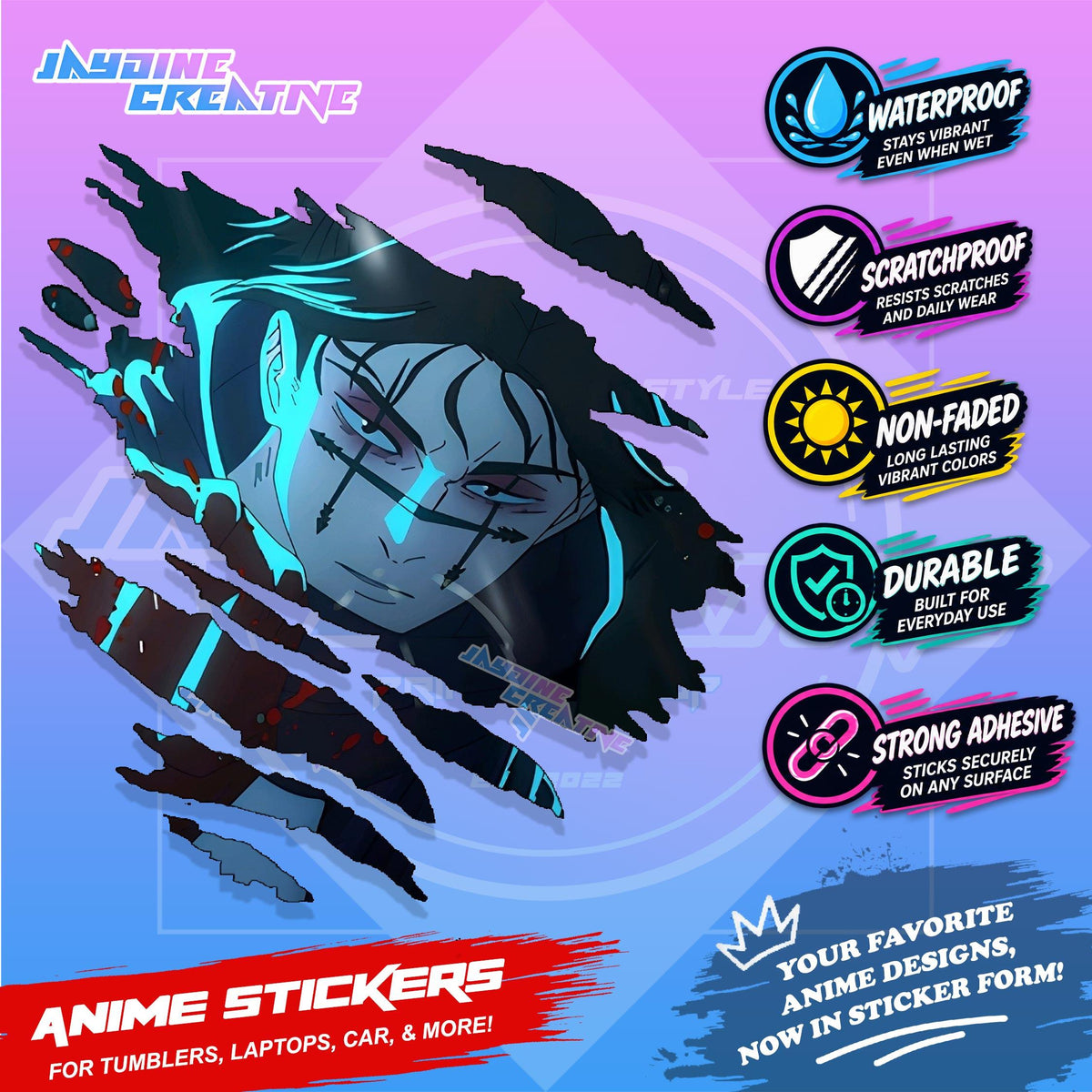 Jujutsu Kaisen Inspired Scratch Sticker | Waterproof Vinyl for Helmet, Motorcycle, Car & Tumbler