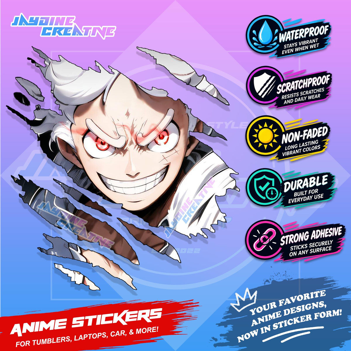 All  Anime Inspired Scratch Sticker Waterproof Vinyl for Helmet, Motorcycle, Car, Laptop, Phone & Tumbler