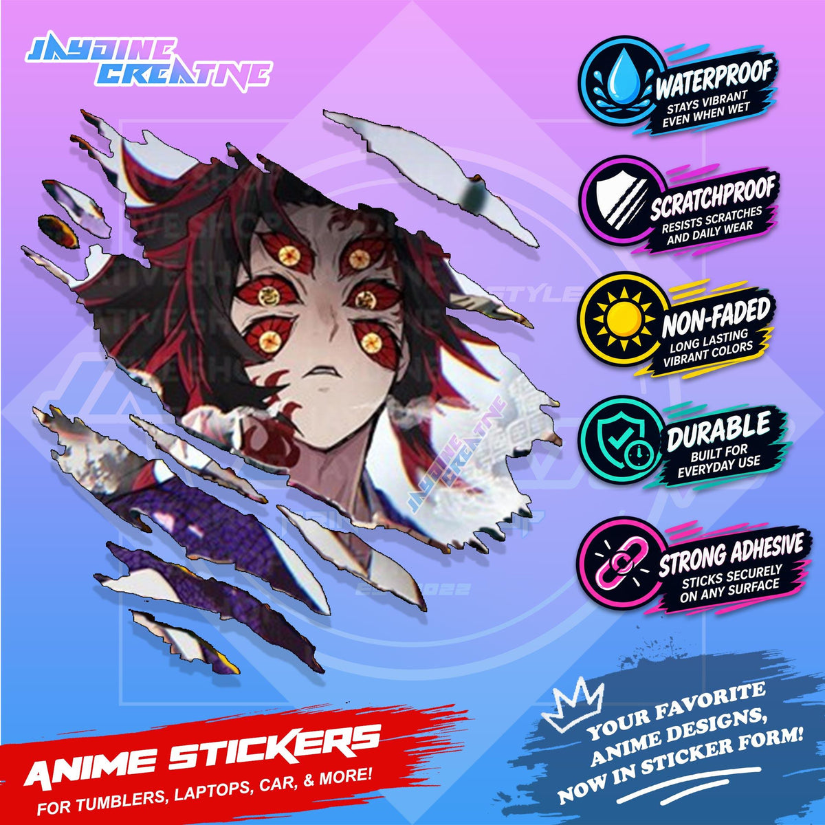 Demon Slayer Anime Inspired Scratch Sticker | Waterproof Vinyl for Helmet, Motorcycle & Tumbler