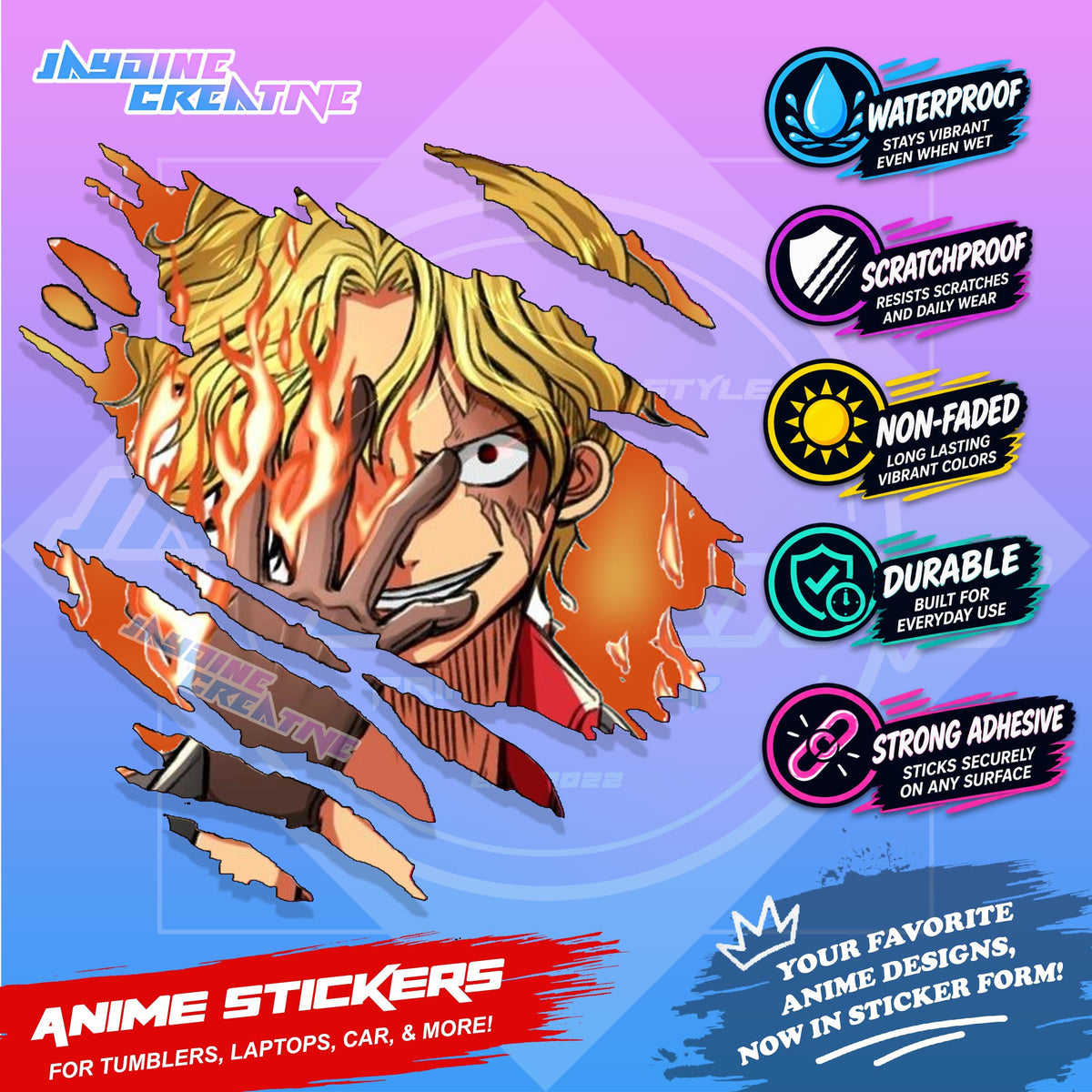 One Piece Anime Inspired Scratch Sticker Waterproof Vinyl for Helmet, Motorcycle, Car, Laptop, Phone & Tumbler