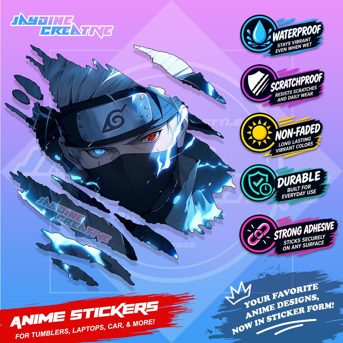 Naruto Inspired Scratch Sticker | Waterproof Vinyl for Helmet, Motorcycle, Car & Tumbler