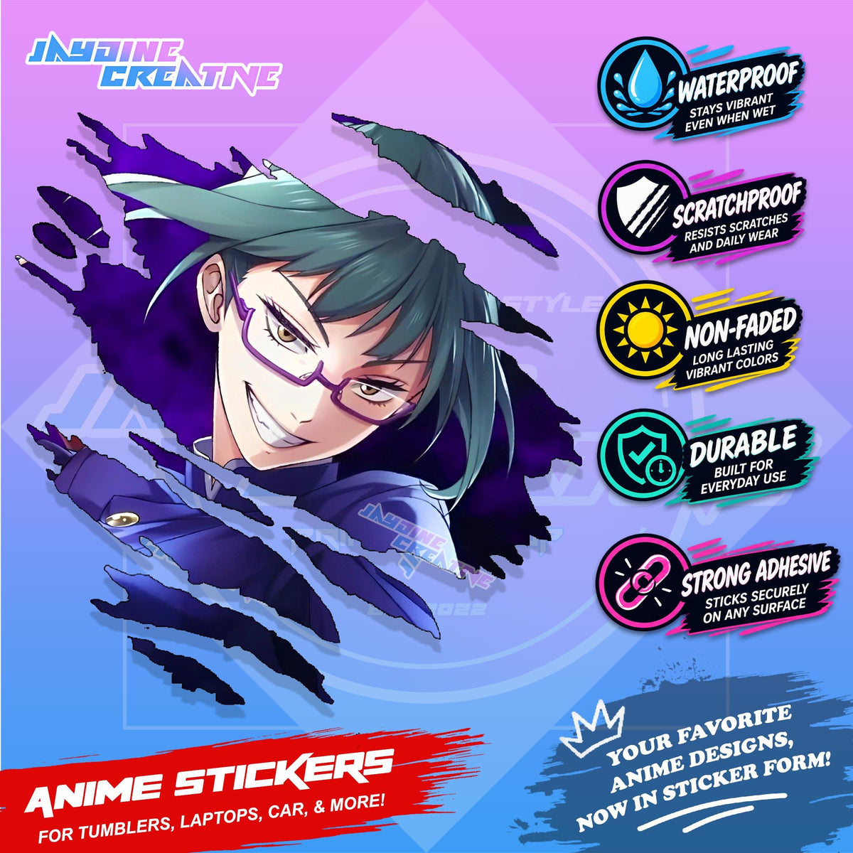 Jujutsu Kaisen Inspired Scratch Sticker | Waterproof Vinyl for Helmet, Motorcycle, Car & Tumbler