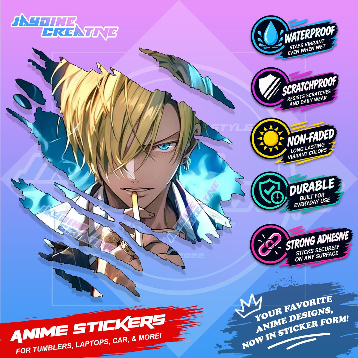 New One Piece Anime Inspired Scratch Sticker Waterproof Vinyl for Helmet, Motorcycle, Car & Tumbler